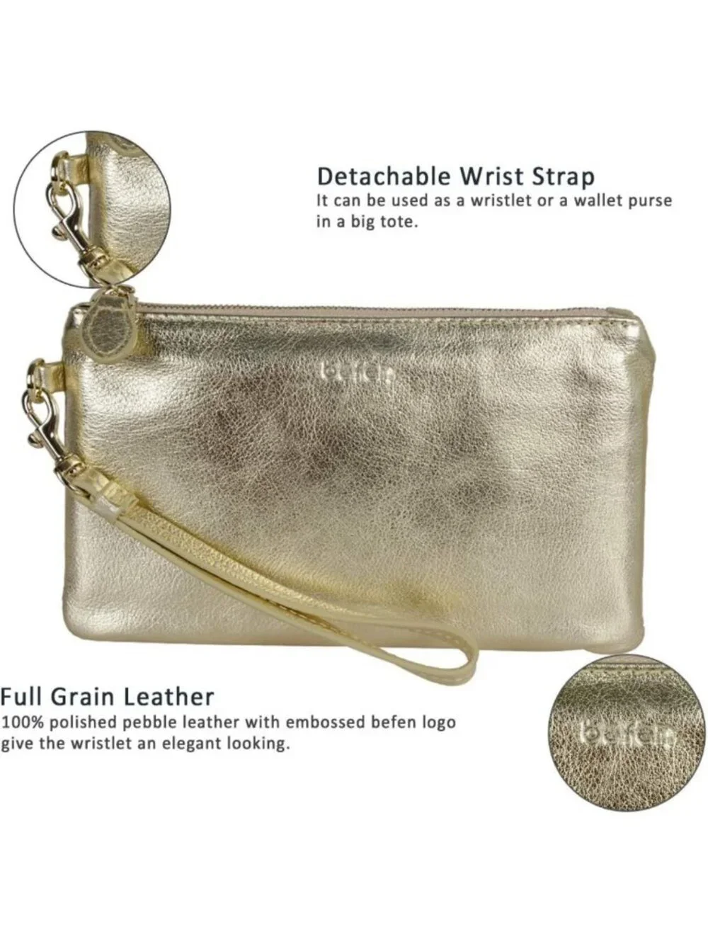Genuine Leather RFID Blocking Wristlet Clutch Cell Phone Wallet for Women